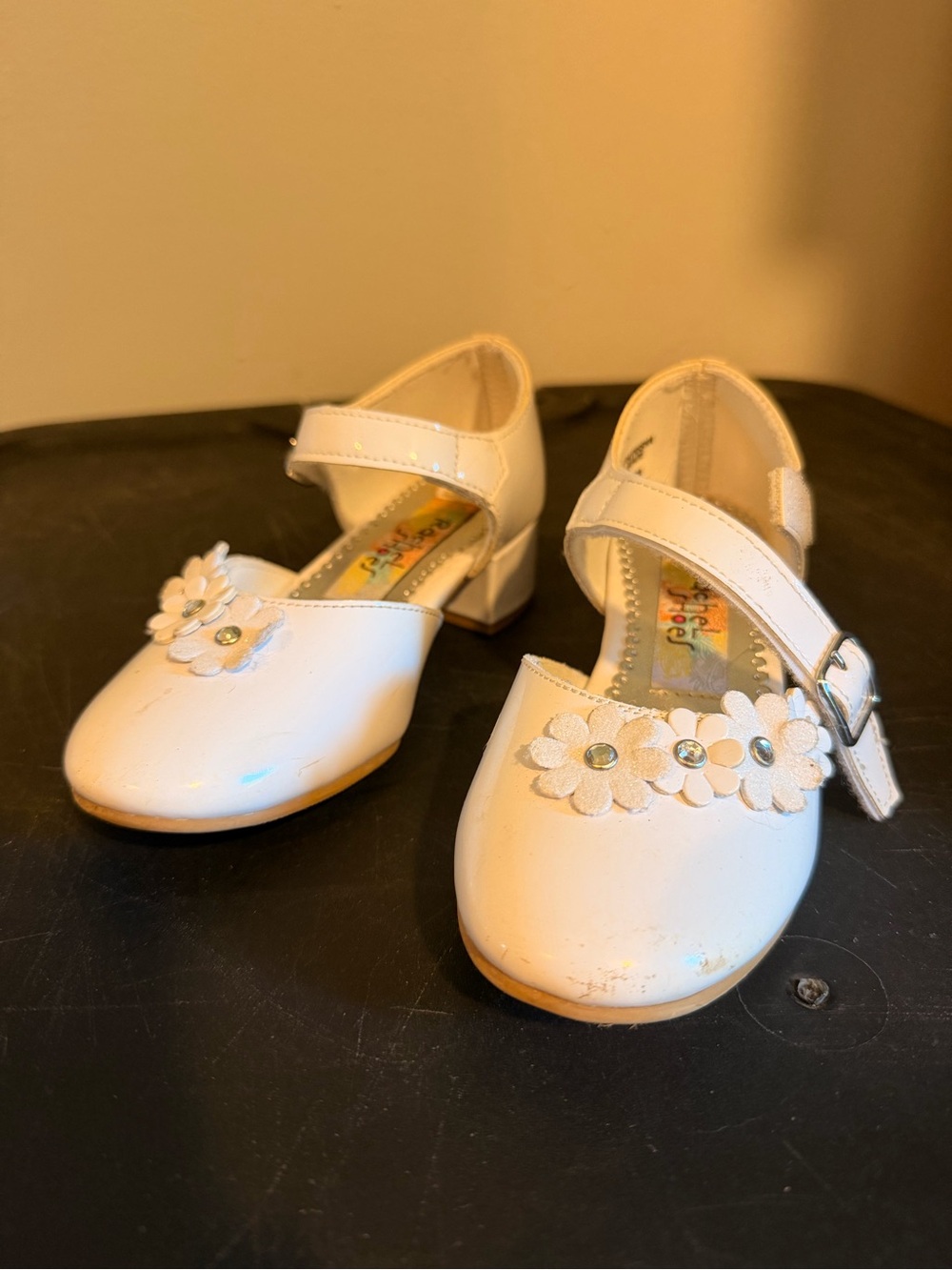 Rachel Shoes White Girls Floral Strap Dress Shoes